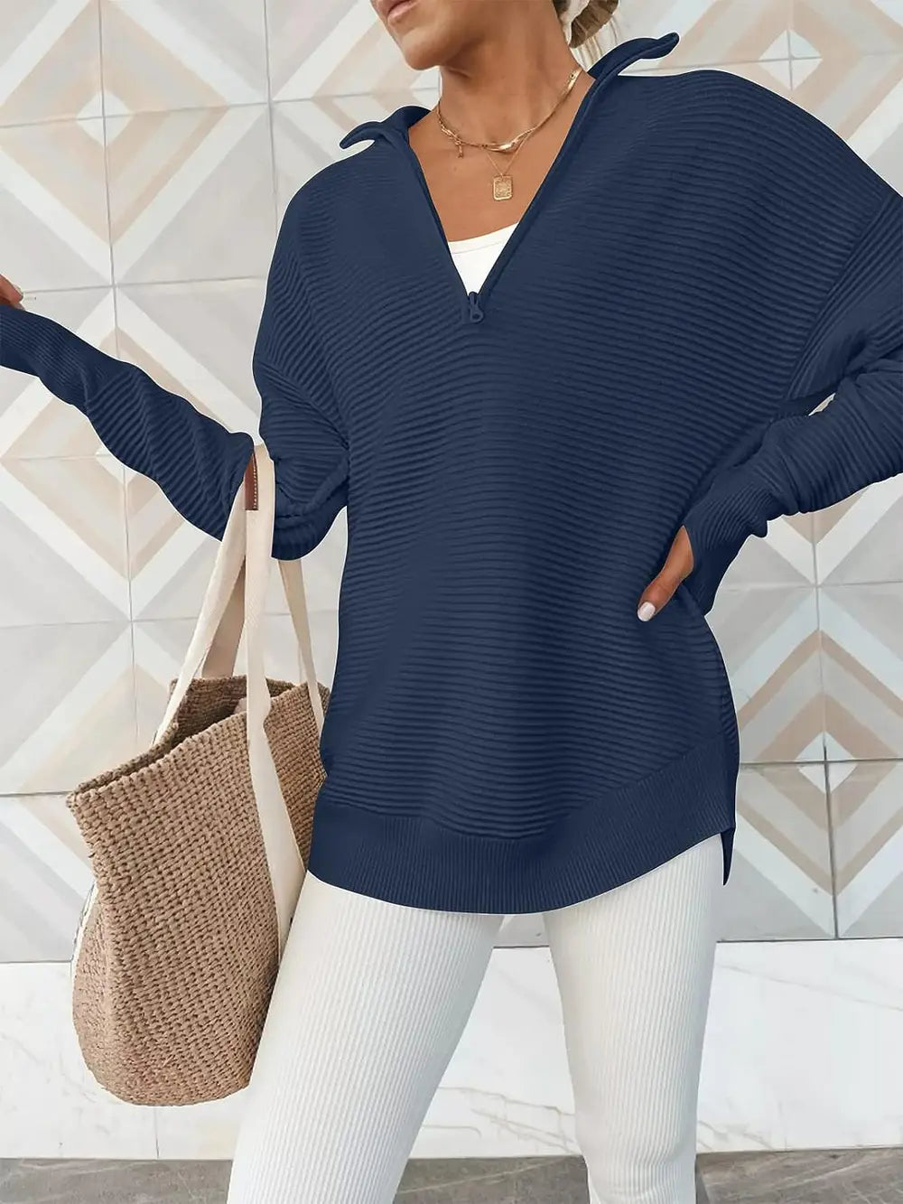 Half Zip Long Sleeve Knit Top (23)