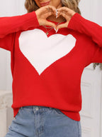 Valentine's Day Heart Round Neck Dropped Shoulder Sweater (11)