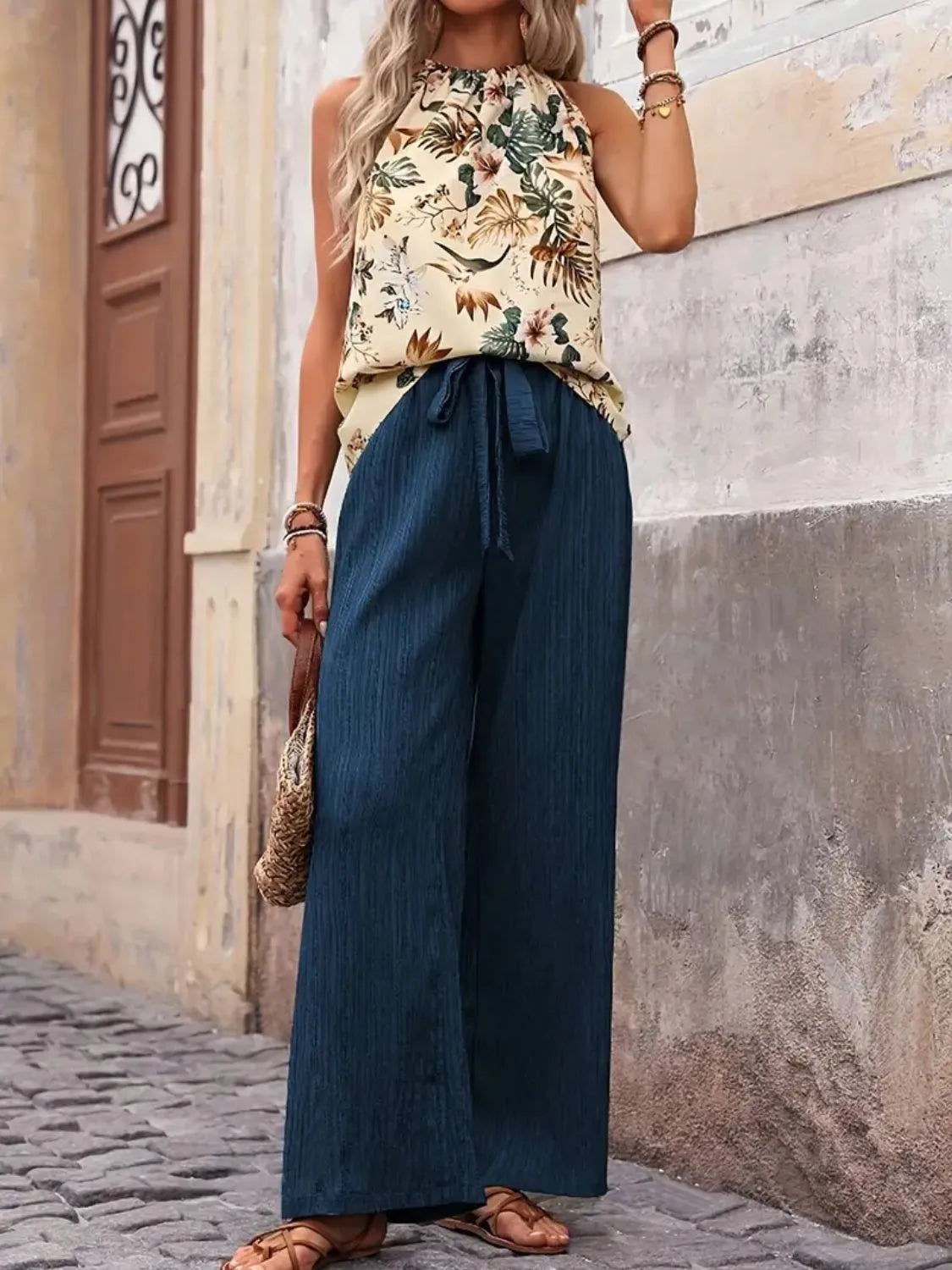 Printed Tank Top Wide Leg Pants Set (13)