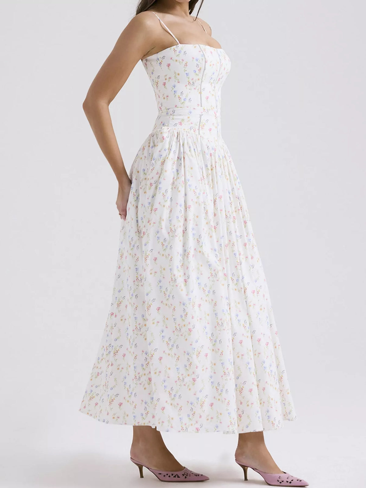 Floral Spaghetti Straps Midi Dress (18)