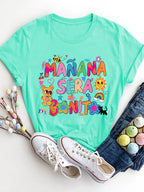 Letter Graphic Round Neck Short Sleeve T-shirt