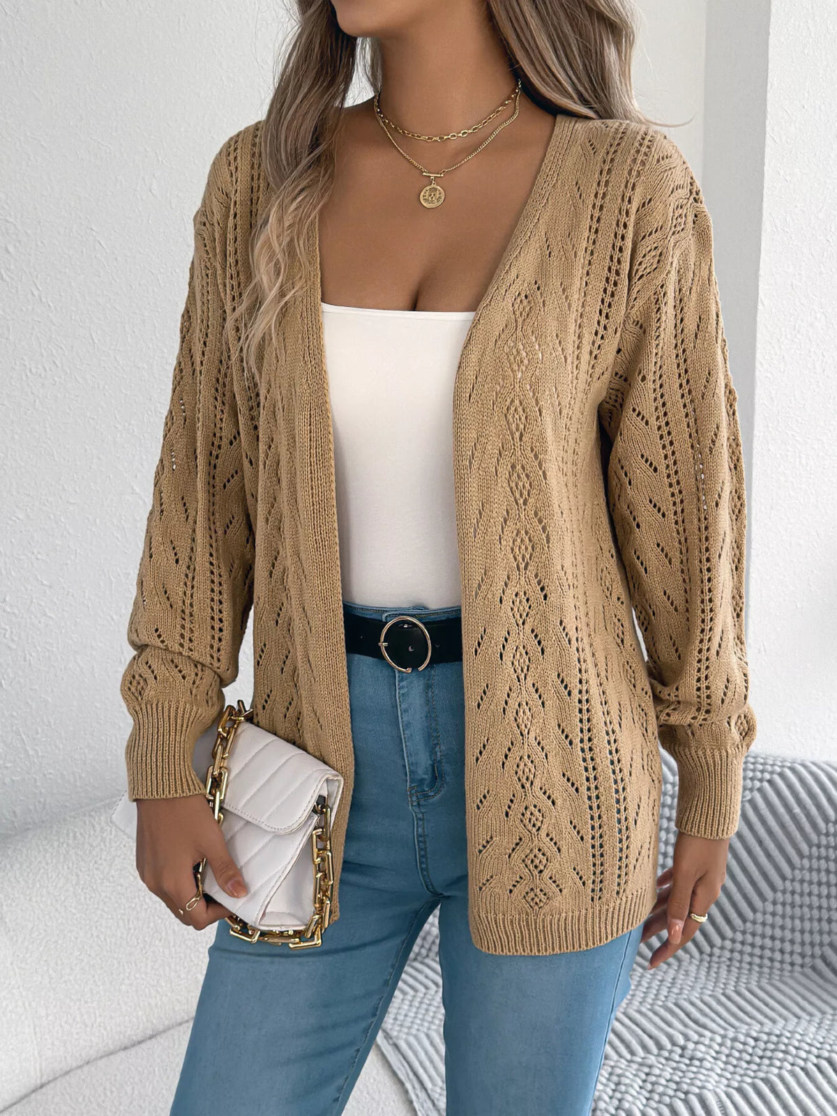 Openwork Open Front Cardigan (10)