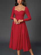 Sweetheart Neckline Long Sleeve A-line Midi Dress (3)