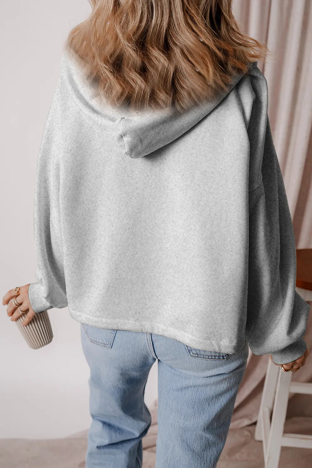 Pocketed Half Zip Dropped Shoulder Hoodie (3)
