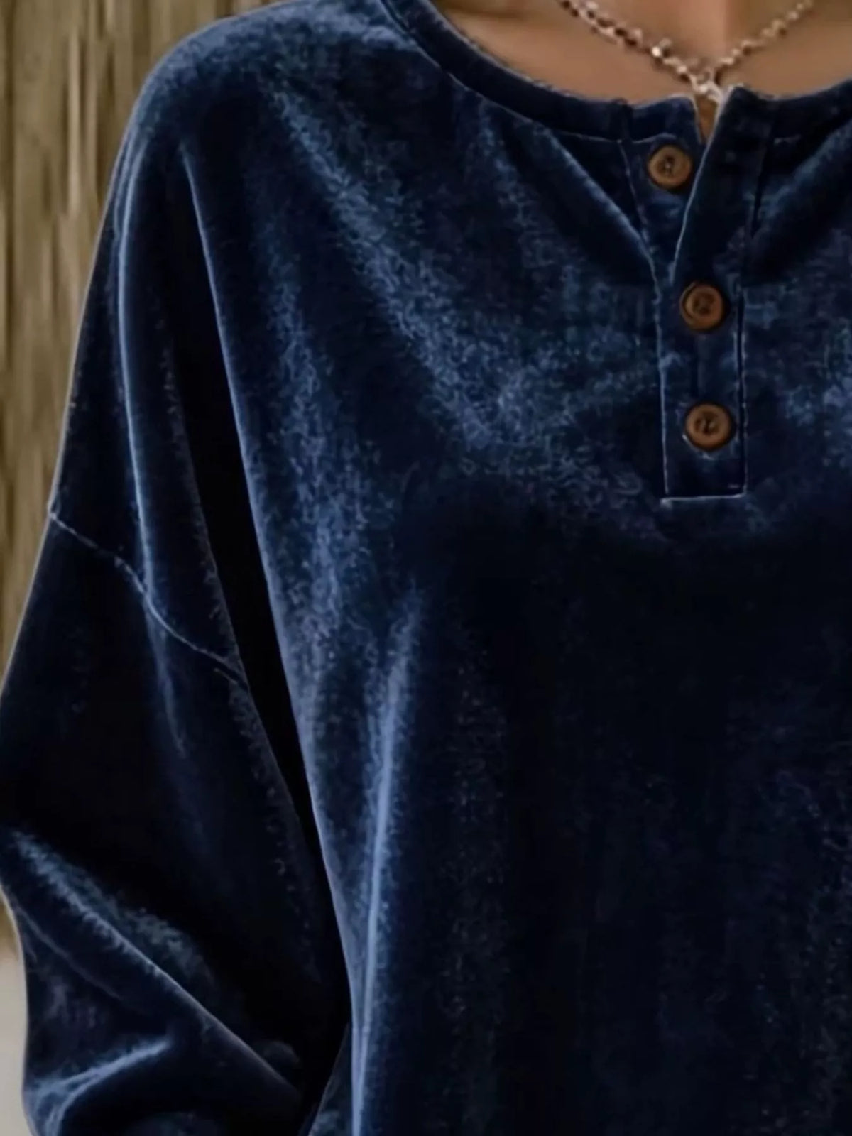 Velvet Henley Top Button Detail (6)