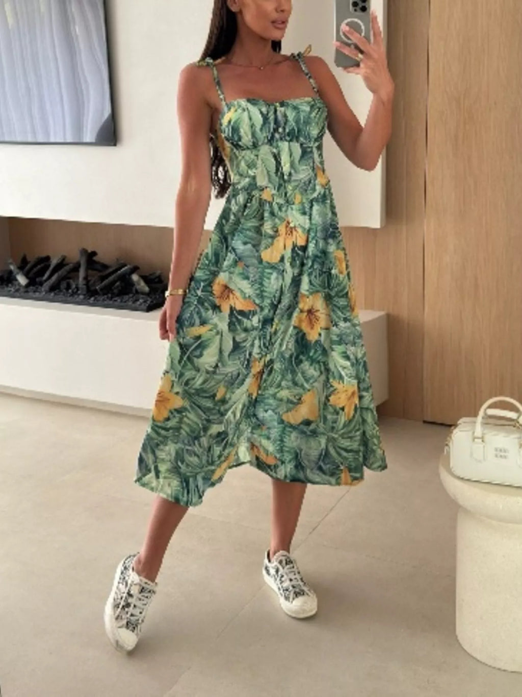 Printed Tie-strap Midi Dress (28)