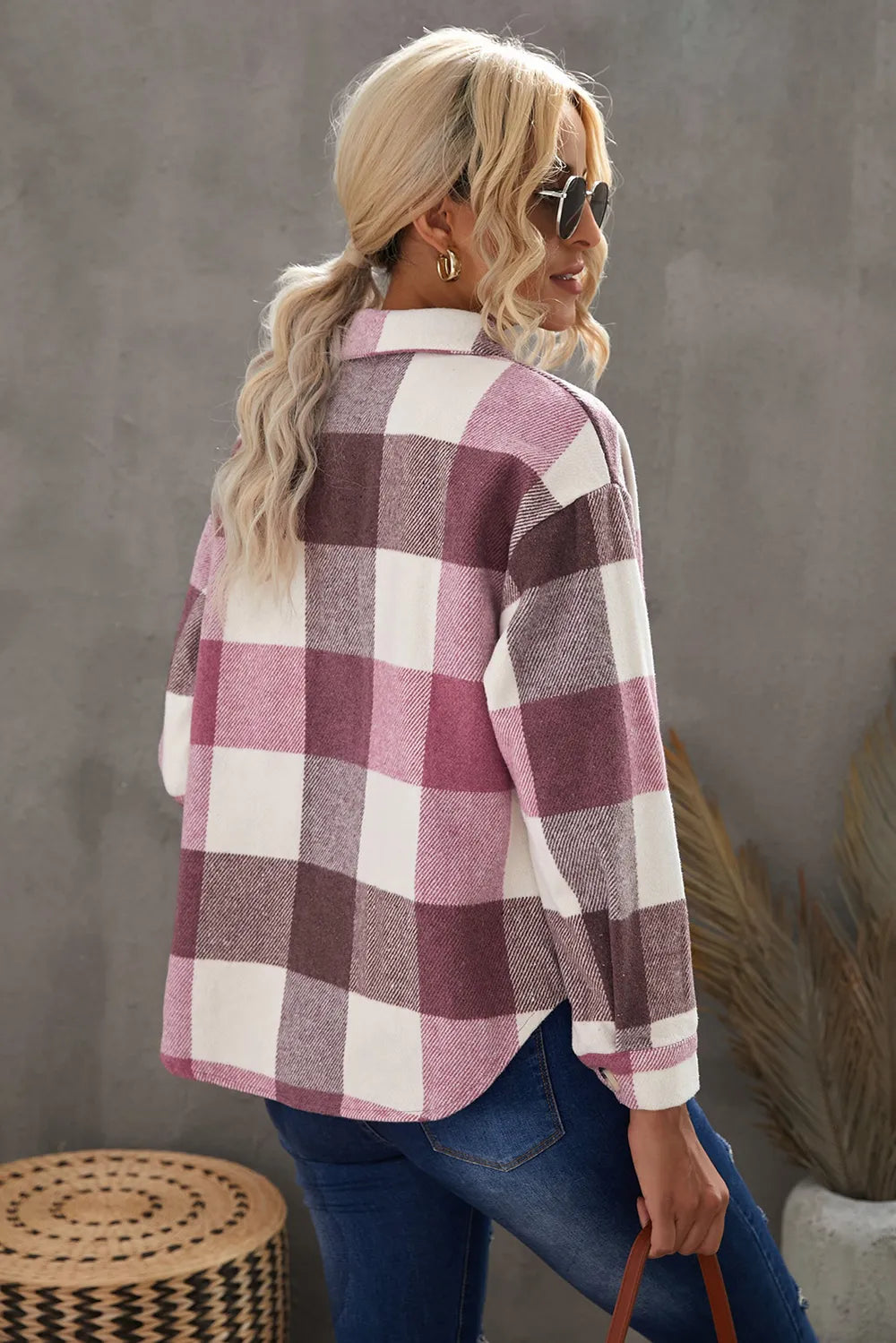 Plaid Button Up Dropped Shoulder Jacket (2)