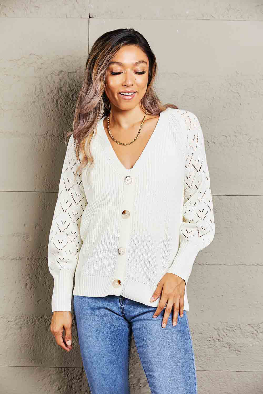 Rib-knit Plunge Raglan Sleeve Cardigan