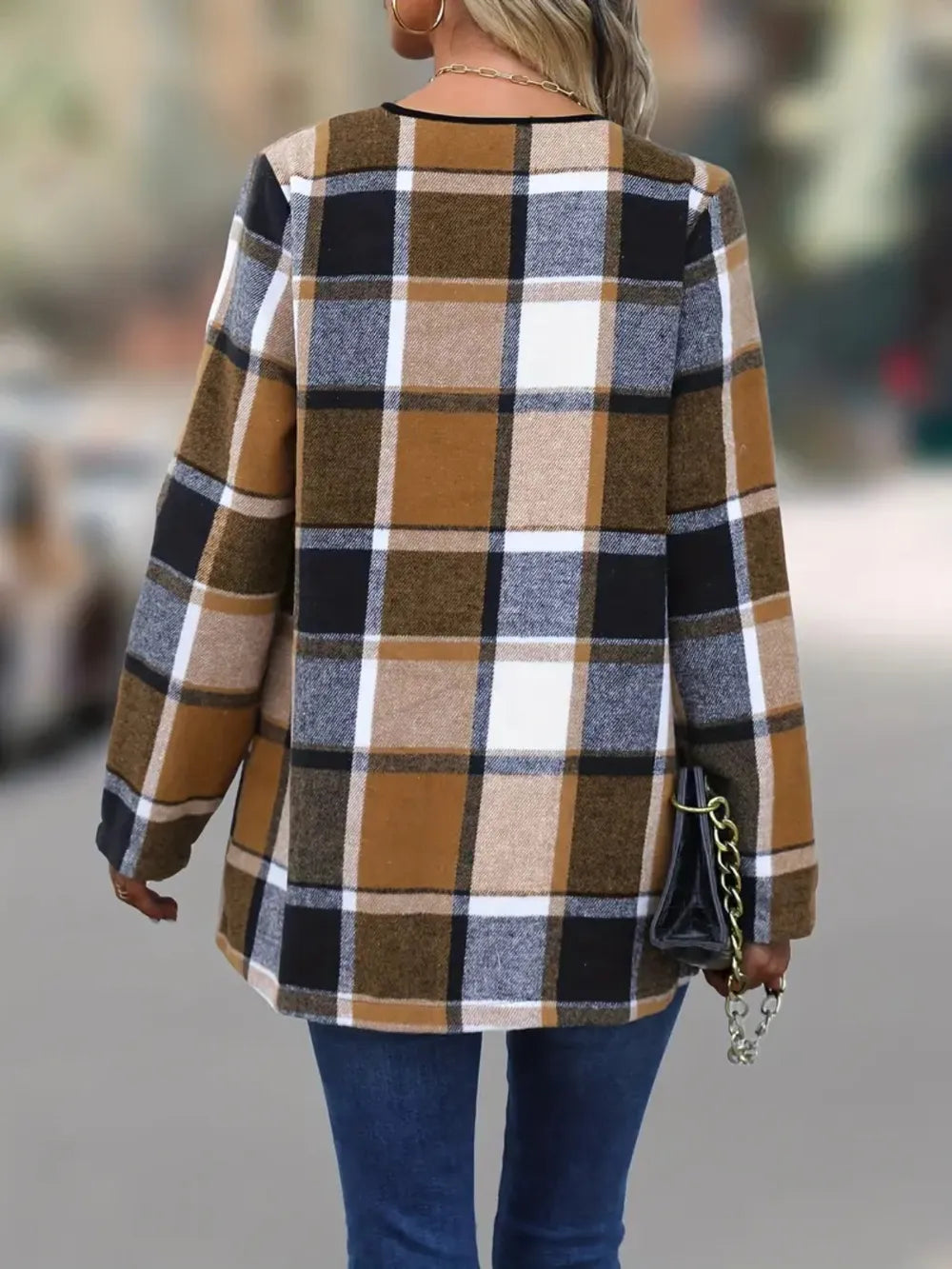 Plaid Open Front Long Sleeve Jacket (12)