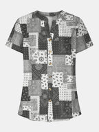 Printed Notched Short Sleeve Blouse (6)