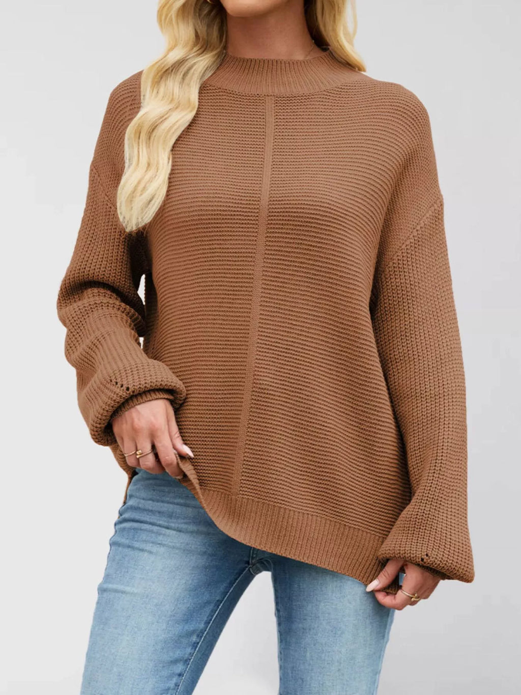 Ribbed Mock Neck Drop Shoulder Sweater (7)
