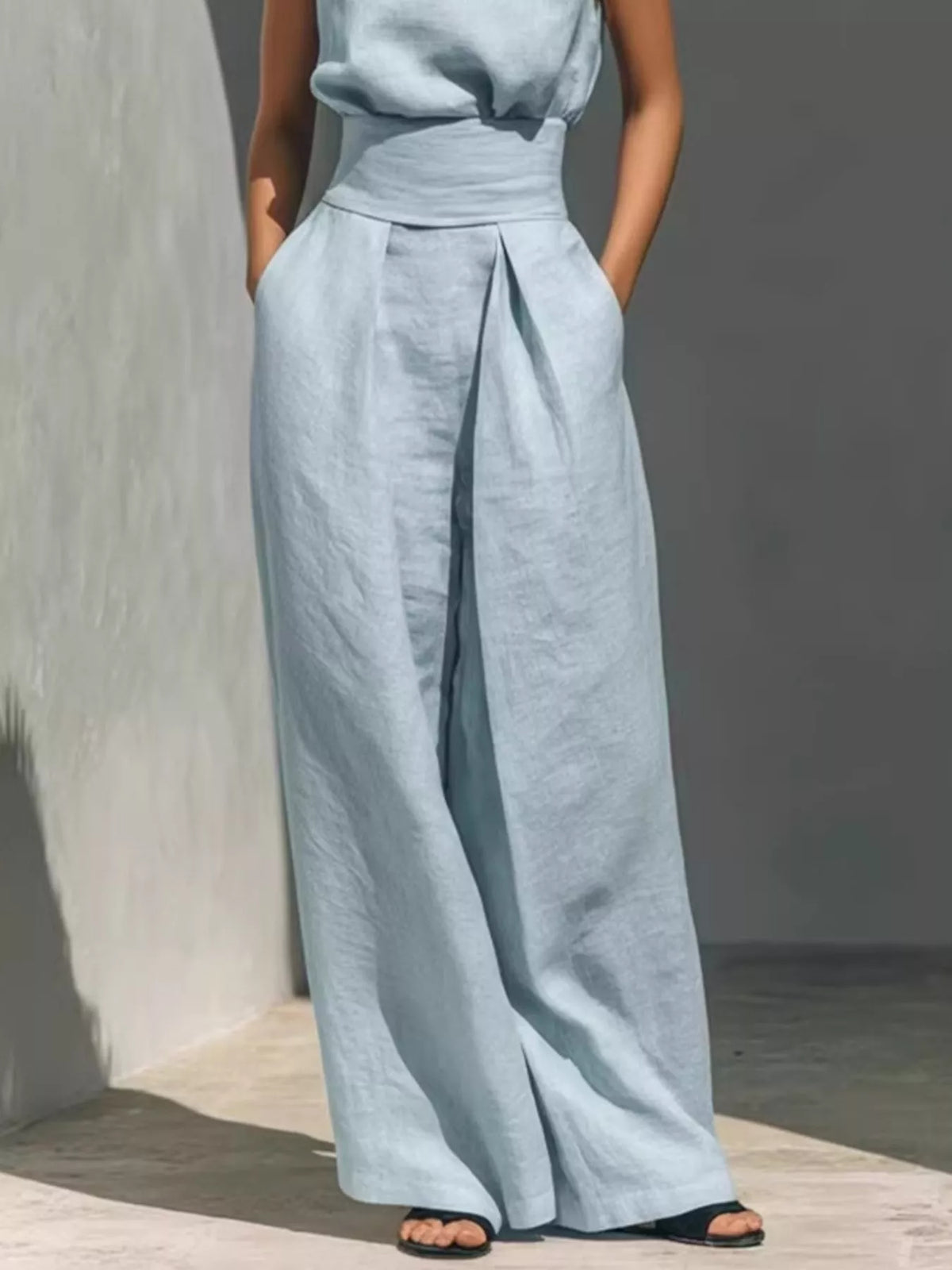 Full Size Sleeveless Wide-leg Jumpsuit Smocked Waist Plus (6)
