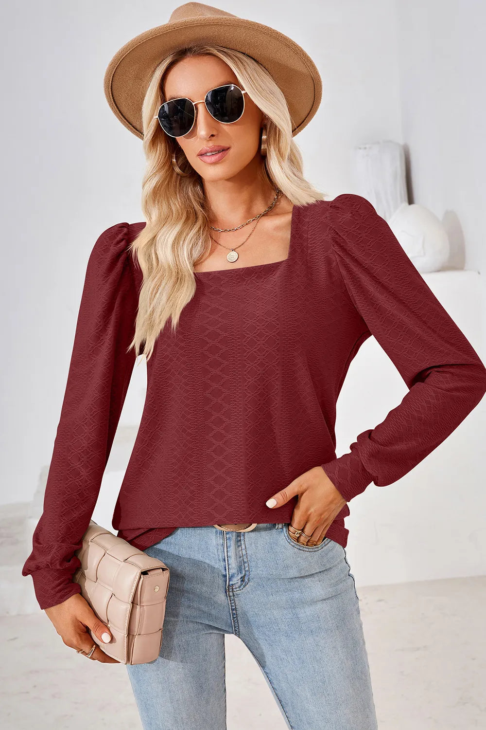 Square Neck Puff Sleeve T-shirt (11)