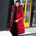 Long Cotton Jacket Hooded Big Fur Collar Down variant CJNSWTFP00063-Red-XL|CJNSWTFP00063-Red-M|CJNSWTFP00063-Red-3XL|CJNSWTFP00063-Red-XXL|CJNSWTFP00063-Red-L