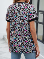 Leopard Round Neck Short Sleeve Tee Shirt (6)
