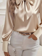 Satin Bow Tie Long Sleeve Top (3)