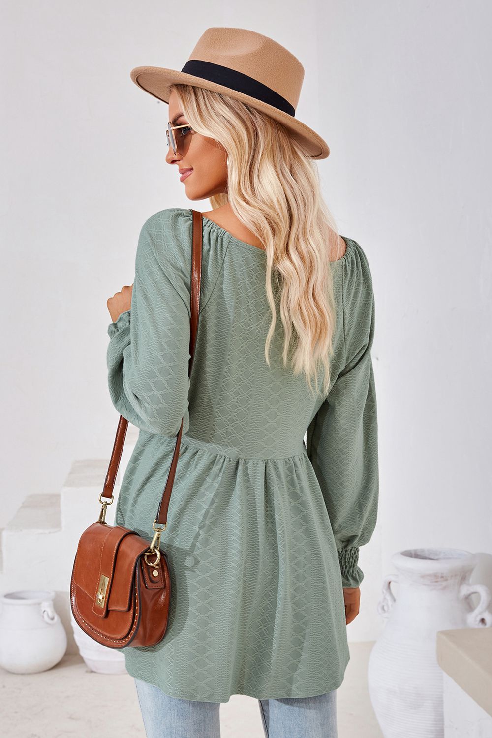 V-neck Lantern Sleeve Blouse (9)