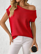 Boat Neck Short Sleeve Knit Top (4)