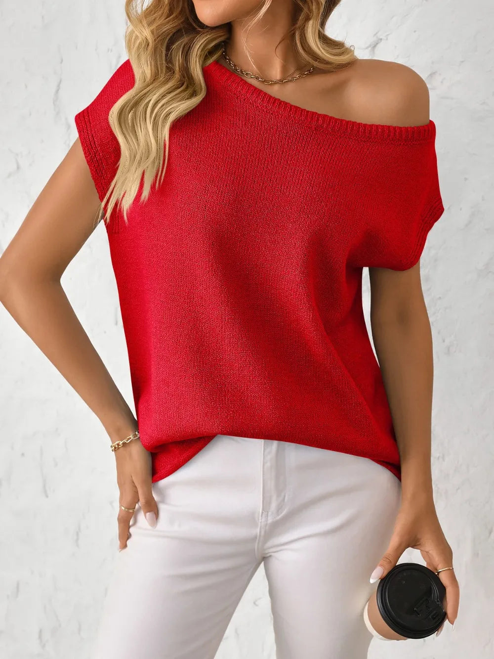 Boat Neck Short Sleeve Knit Top (4)