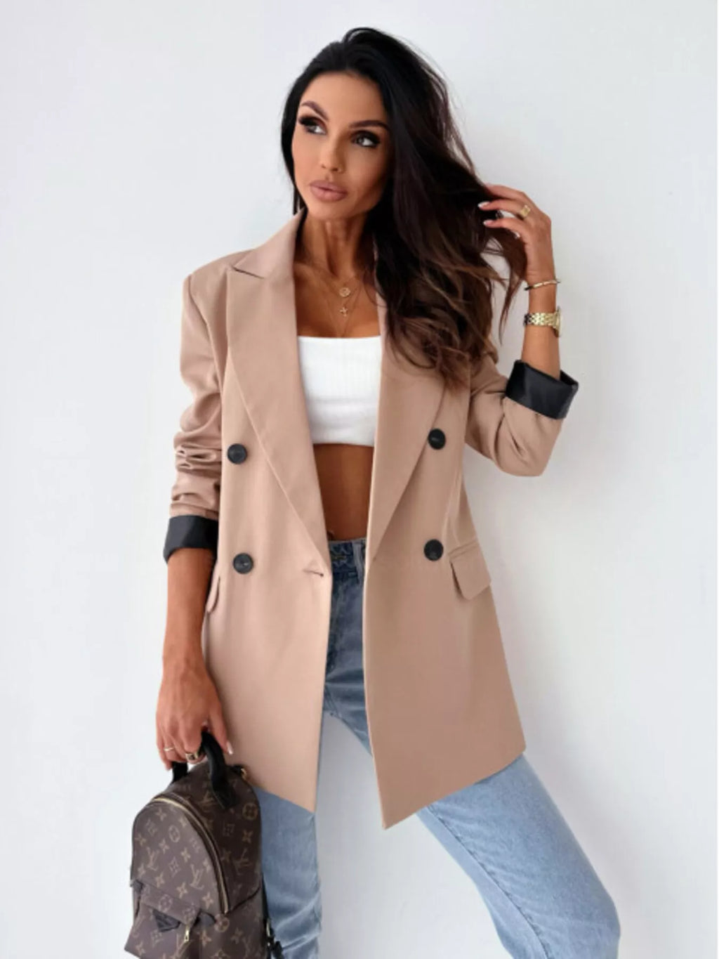 Lapel Collar Long Sleeve Blazer (5)