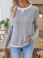 Ribbed Knit Long Sleeve Henley T-shirt (18)
