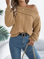 Cable-knit One Shoulder Long Sleeve Sweater (5)