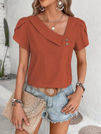 Decorative Button Asymmetrical Neck Blouse (6)