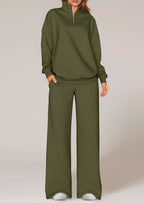 Half-zip Sweatshirt Wide-leg Sweatpants Set (23)