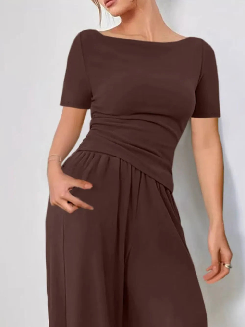 Round Neck Short Sleeve T-shirt Pants Set (14)