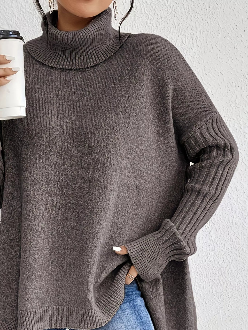 Turtleneck High-low Hem Sweater (11)