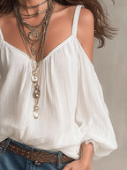 Cold Shoulder Balloon Sleeve Blouse (3)