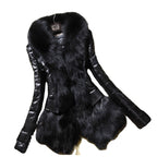 Faux Fur Large Fur Collar Leather Jacket photo 6