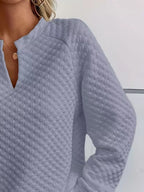 Quilted Texture Long Sleeve Sweatshirt Notched Neck (8)