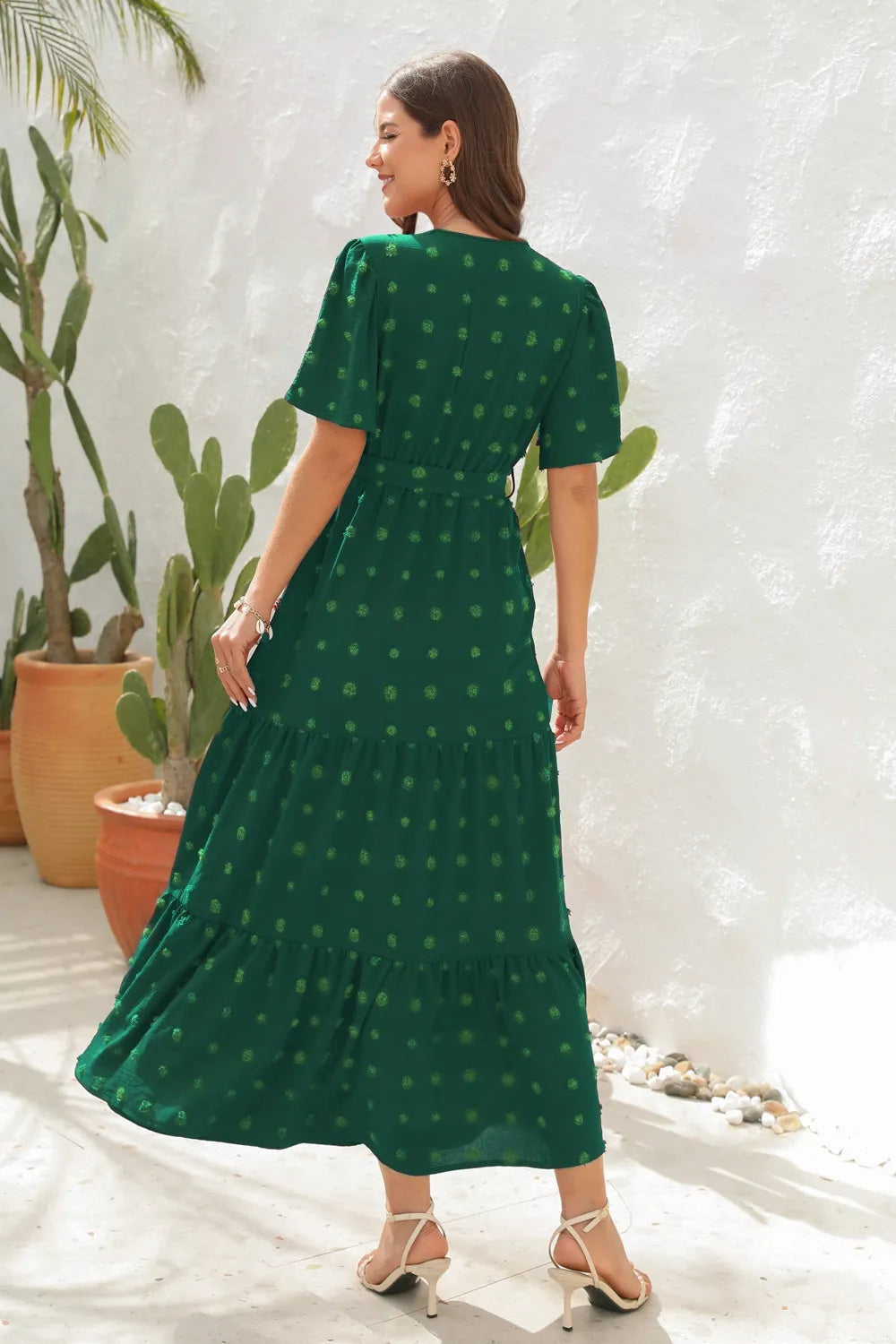 Swiss Dot Tied Surplice Short Sleeve Dress (2)