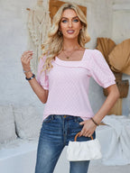 Eyelet Asymmetrical Neck Short Sleeve T-shirt