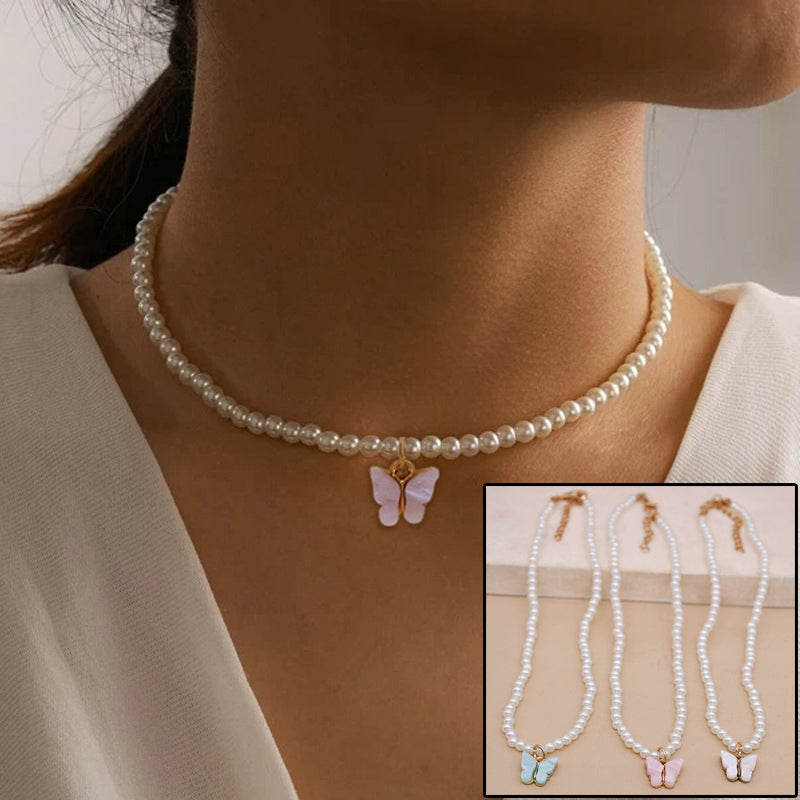 White Pearl Butterfly Necklace (4)