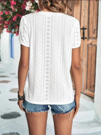 Eyelet V-neck Petal Sleeve T-shirt (7)