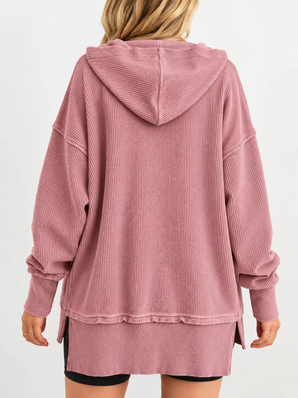 Full Size Snap Button Placket Dropped Shoulder Hoodie Plus (8)