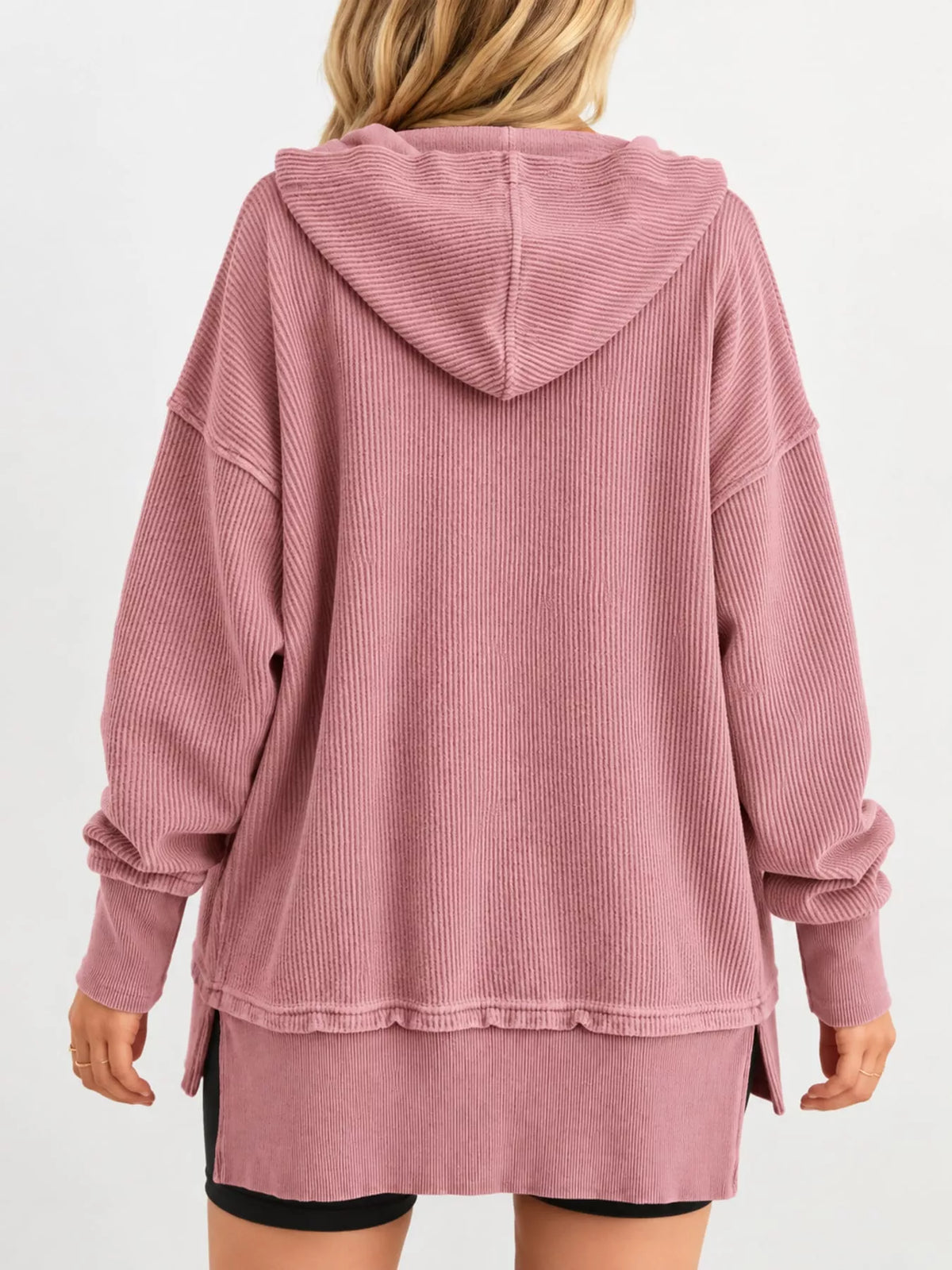 Full Size Snap Button Placket Dropped Shoulder Hoodie Plus (8)