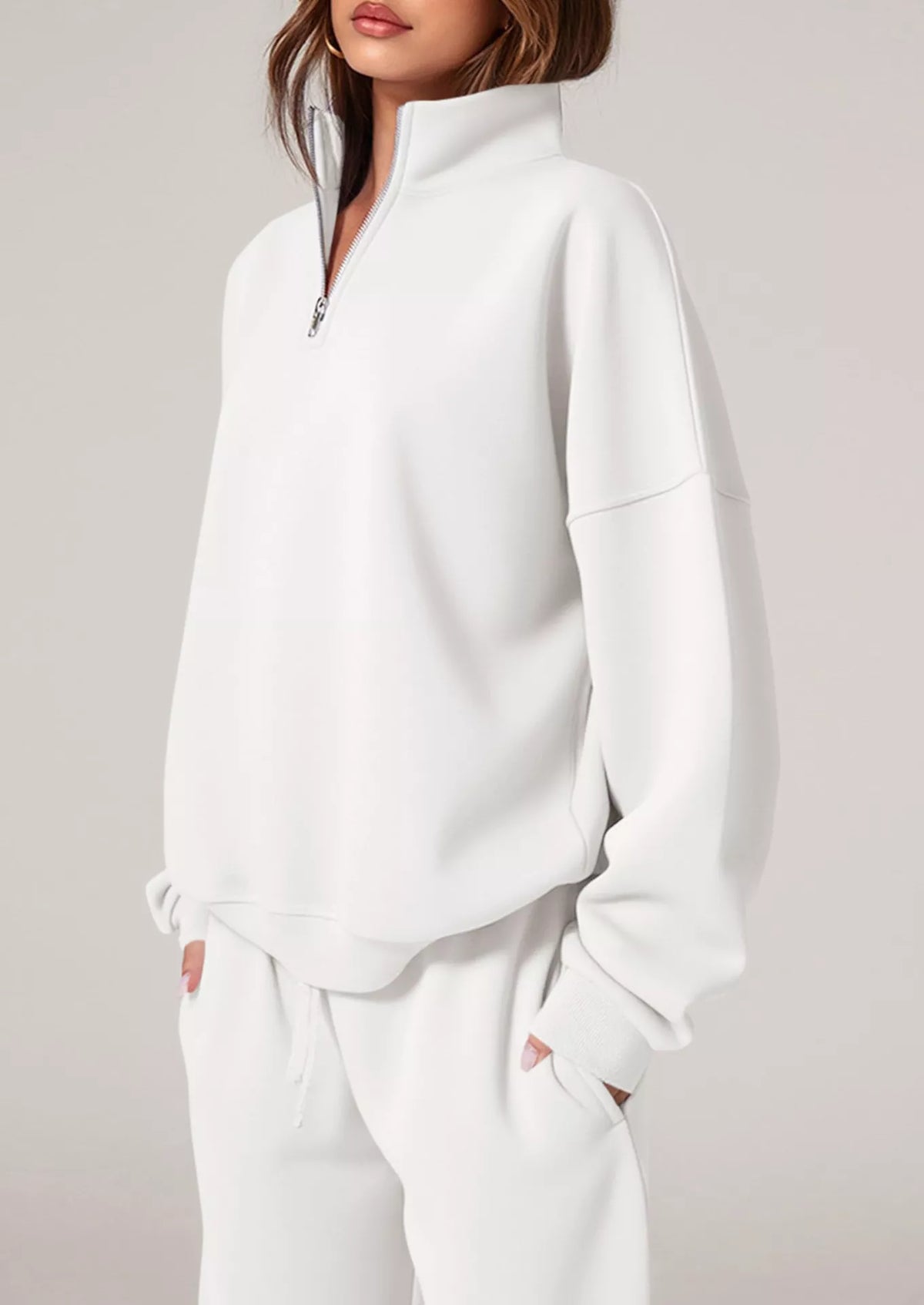 Half-zip Sweatshirt Wide-leg Sweatpants Set (18)