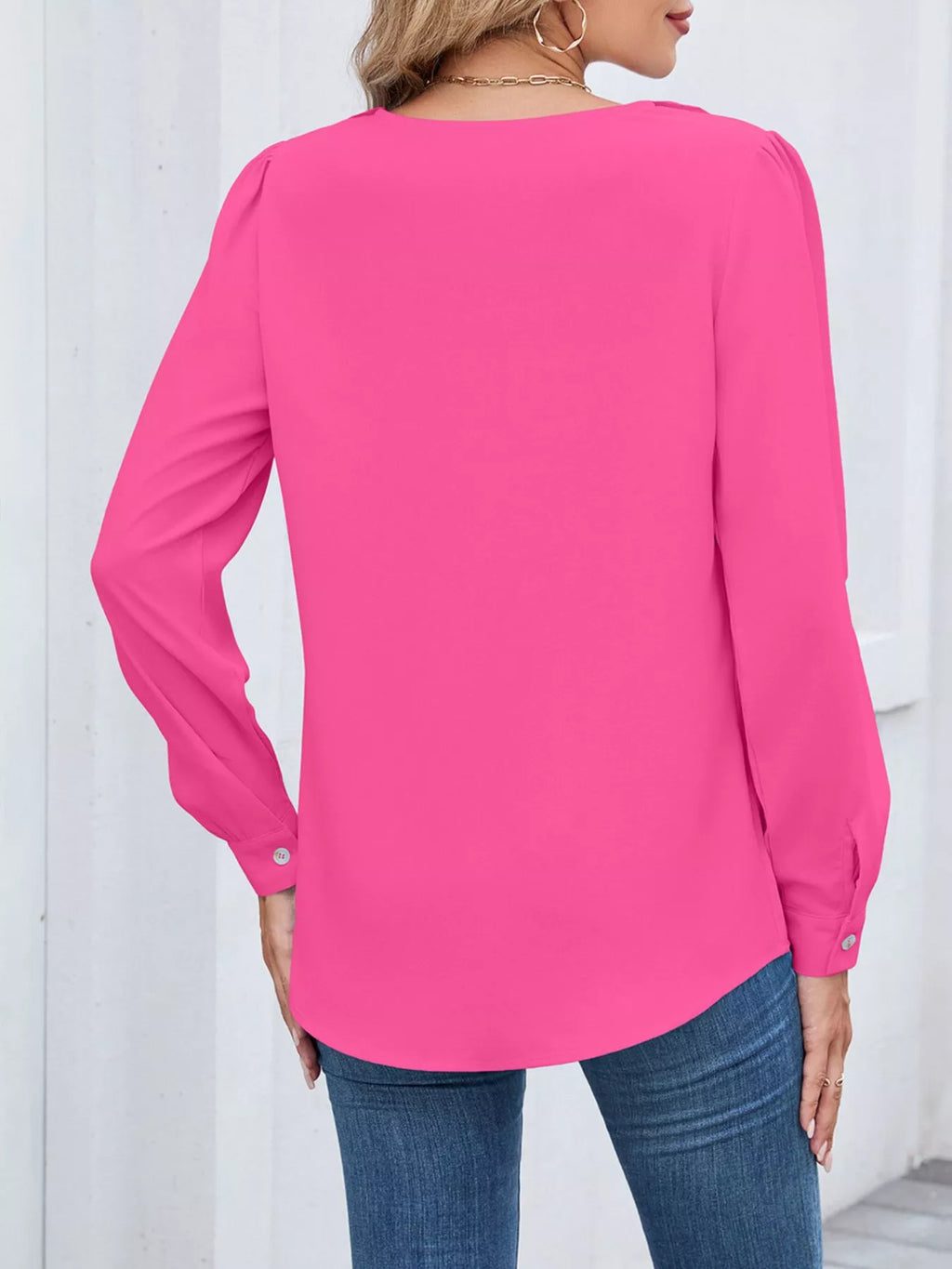 Ruffled V-neck Long Sleeve Blouse (21)