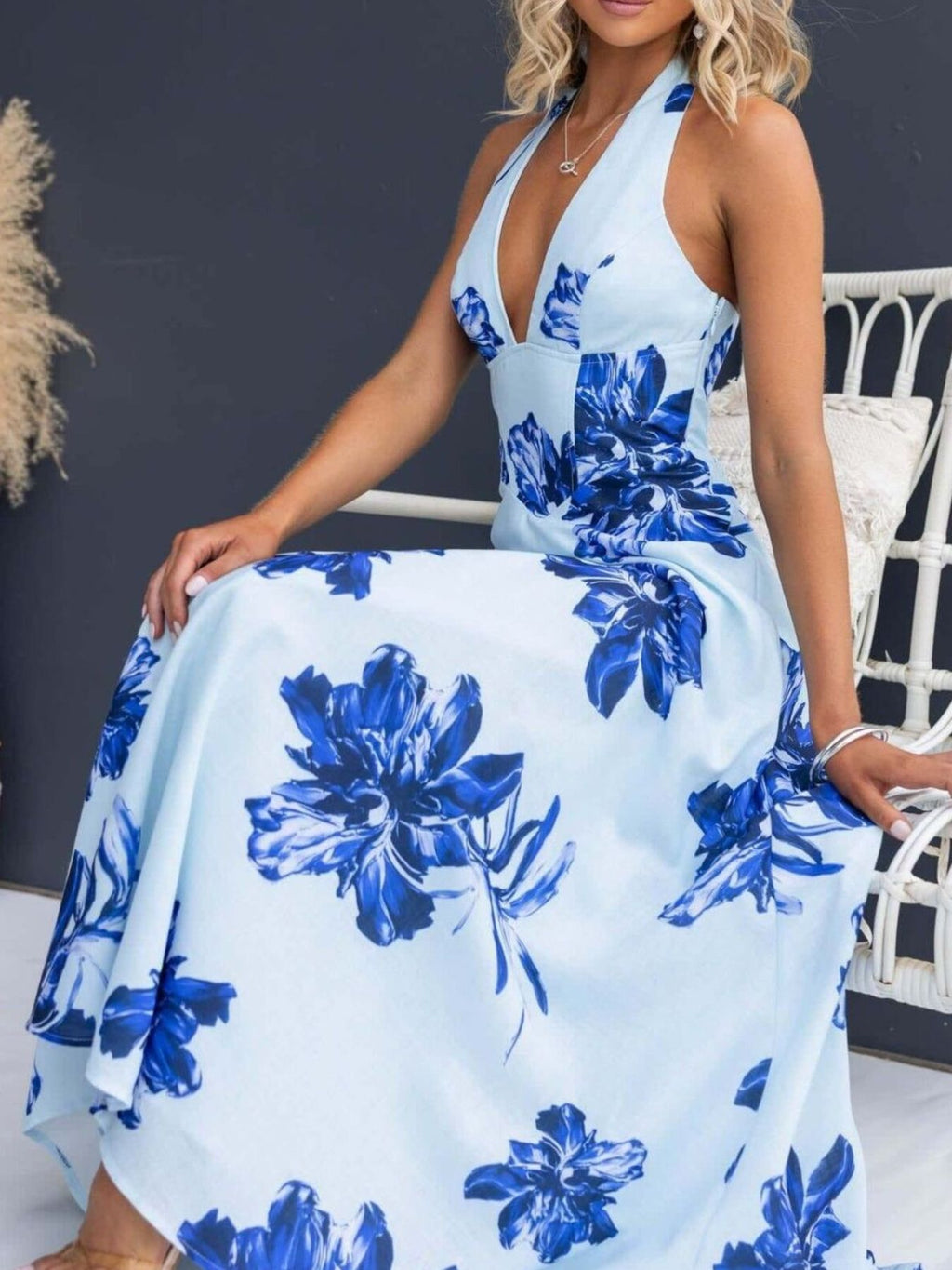 Floral Print Halter Neck Maxi Dress (17)