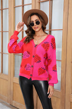 Printed V-neck Button-down Long Sleeve Cardigan