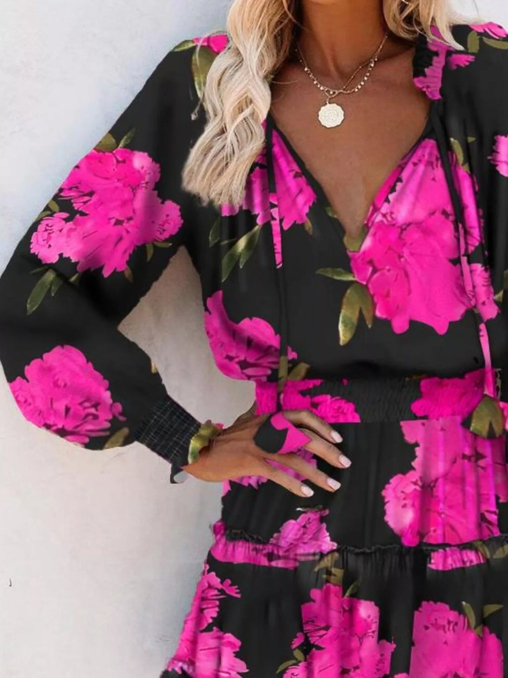 Tie Neck Lantern Sleeve Dress (12)