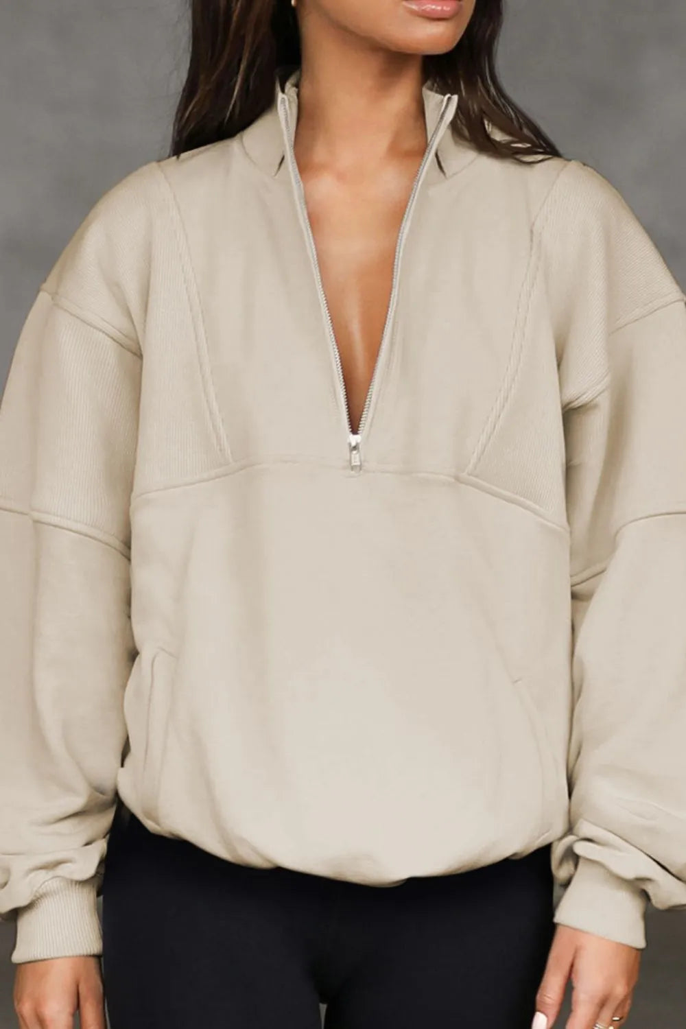 Half Zip Drop Shoulder Long Sleeve Sweatshirt (7)