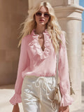 Ruffled V-neck Long Sleeve Blouse