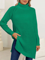 Slit Turtleneck Long Sleeve Sweater (9)