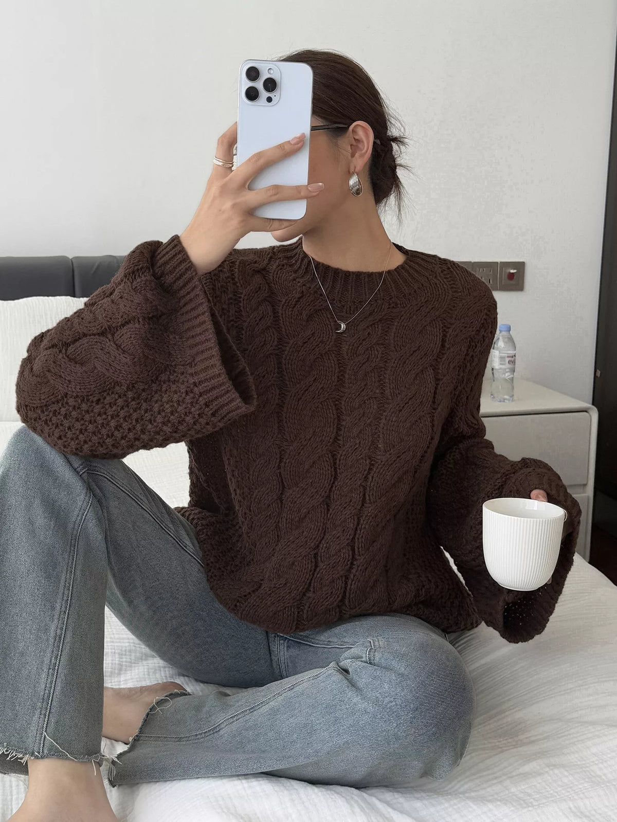 Cable Knit Round Neck Sweater (11)