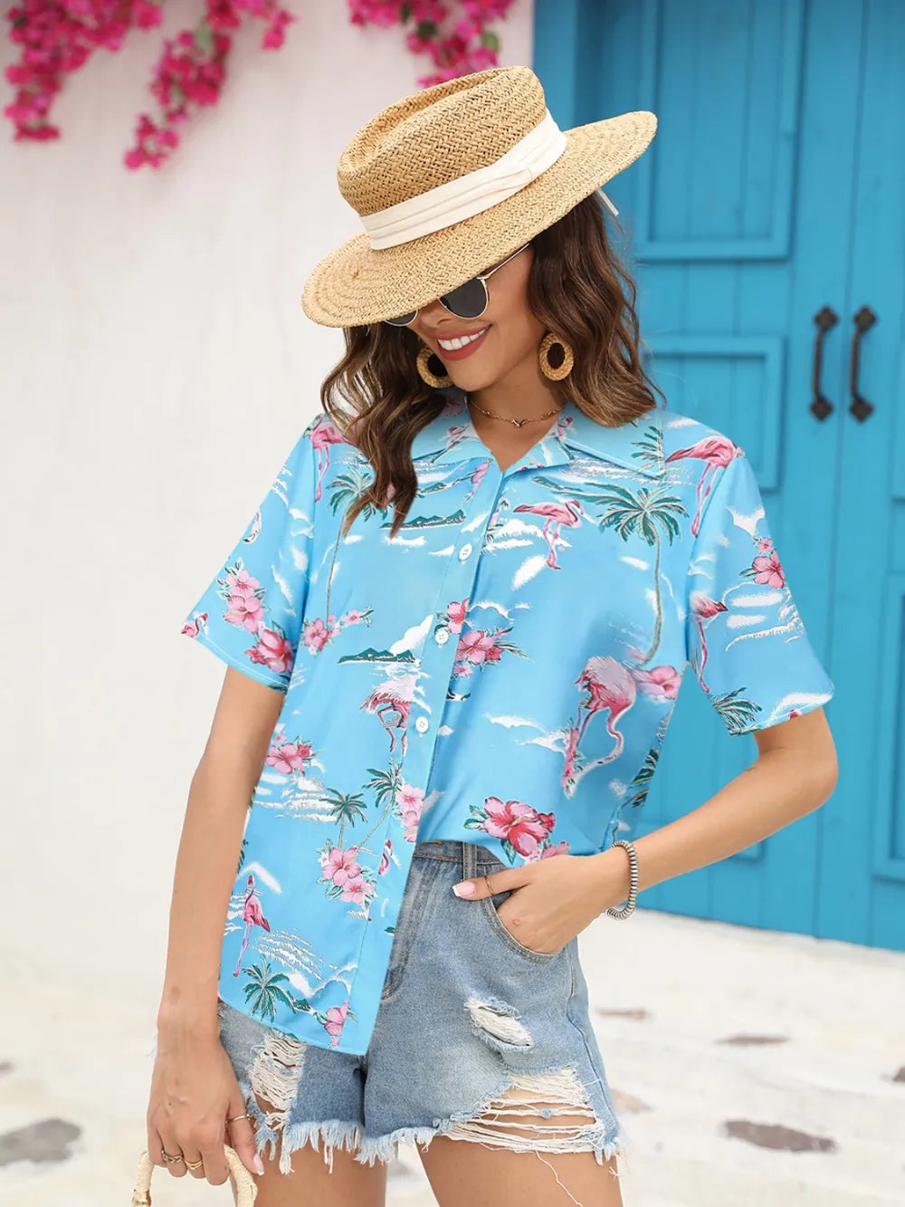 Printed Collared Neck Short Sleeve Shirt (8)