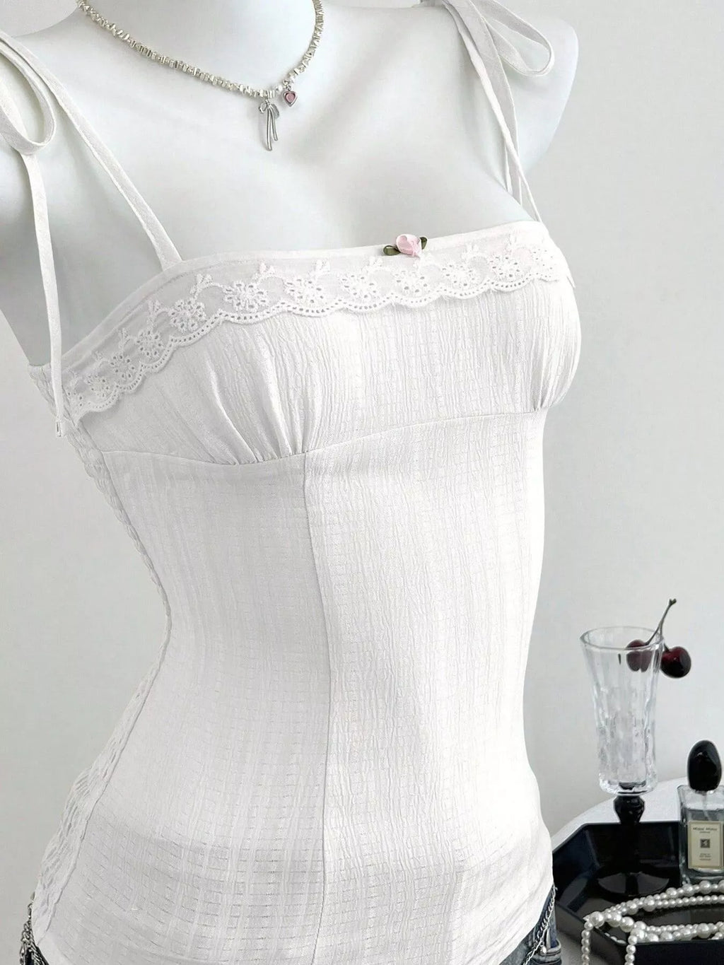 Lace-trimmed Tie Shoulder Cami (10)